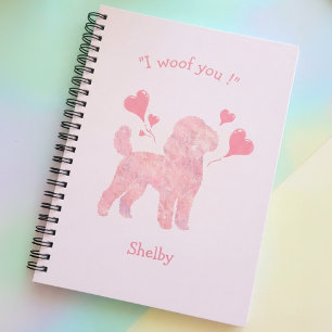 Poodle Pastel Pink Notebook with Custom Name