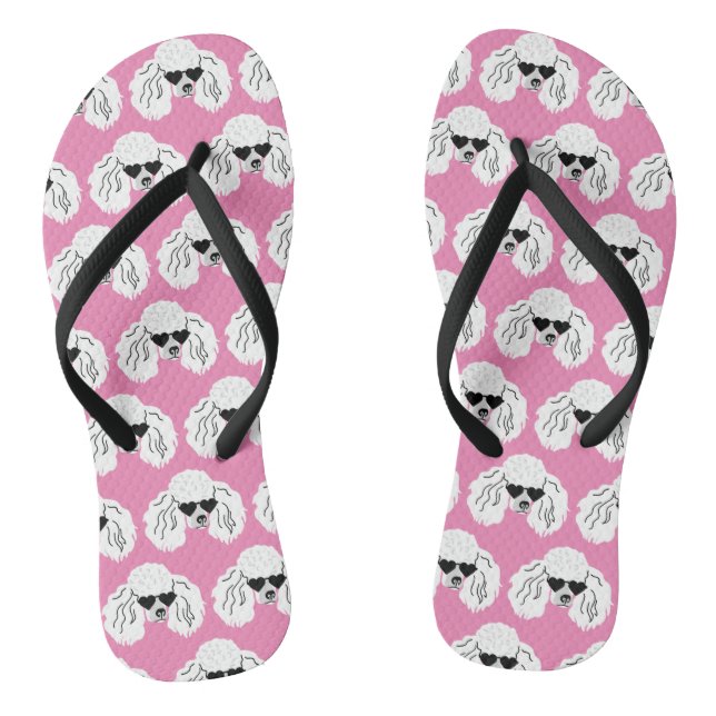 Poodle Pattern Cute Pink Flip Flops (Footbed)