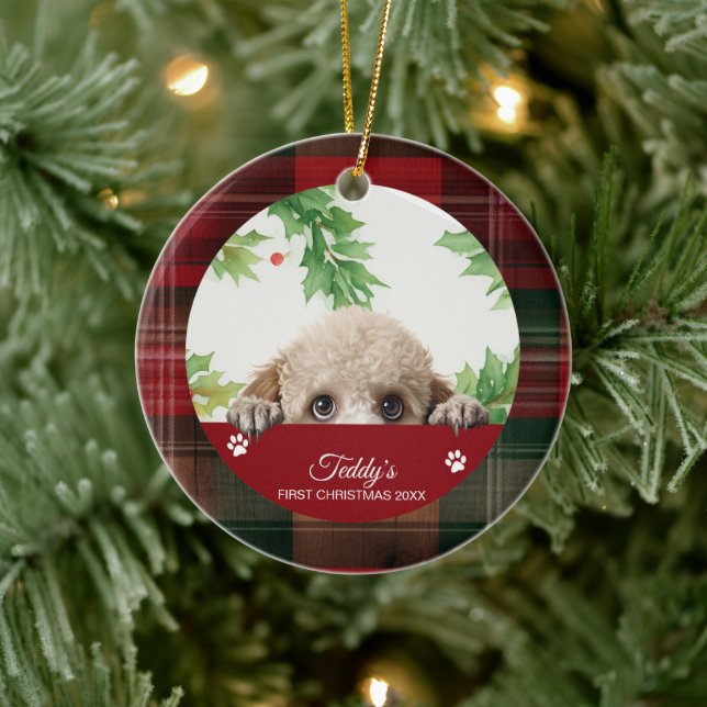 Poodle Personalised First Christmas Ceramic Tree Decoration (Tree)
