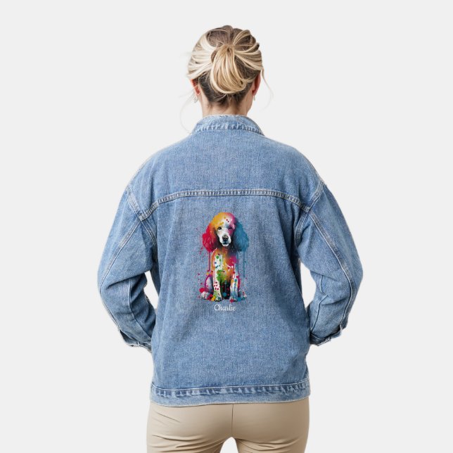 Poodle Personalised Watercolor Art Denim Jacket (Model)