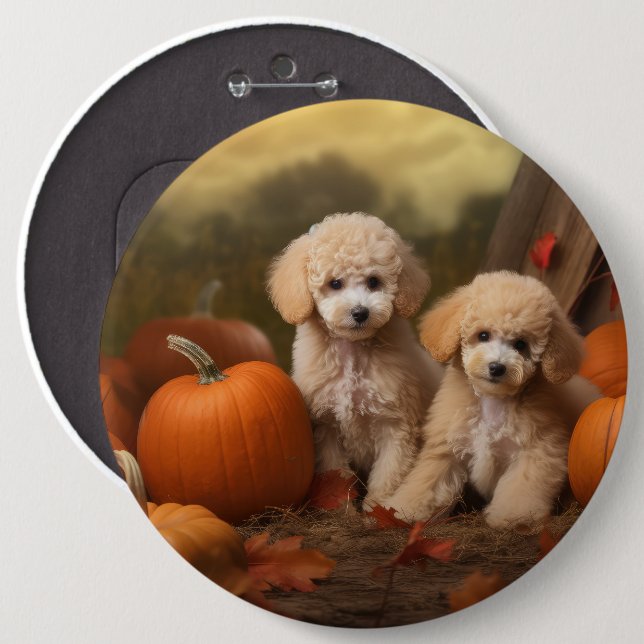 Poodle Puppy Autumn Delight Pumpkin 6 Cm Round Badge (Front & Back)