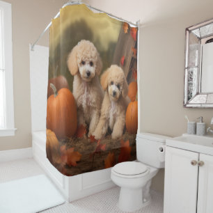 Poodle Puppy Autumn Delight Pumpkin Shower Curtain