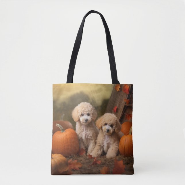 Poodle Puppy Autumn Delight Pumpkin Tote Bag (Front)