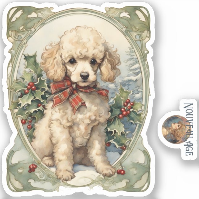 Poodle Puppy Christmas Sticker (Front)