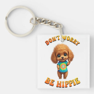 Poodle Puppy Hippie Happy Dog  Key Ring