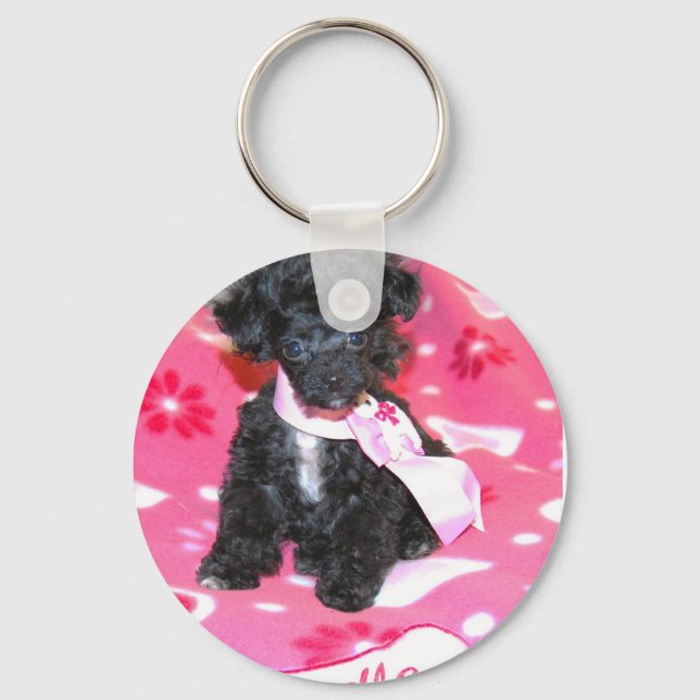 Poodle puppy in Pink Key Ring (Front)