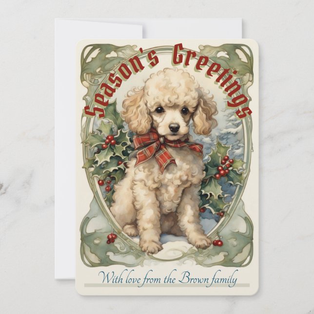 Poodle Puppy Vintage Holiday Card (Front)