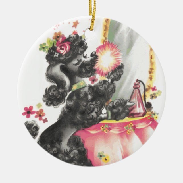 poodle puppy with makeup table ceramic tree decoration (Front)