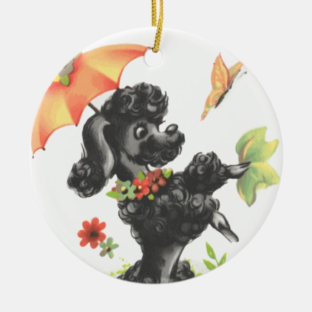 poodle puppy with umbrella ceramic tree decoration (Front)