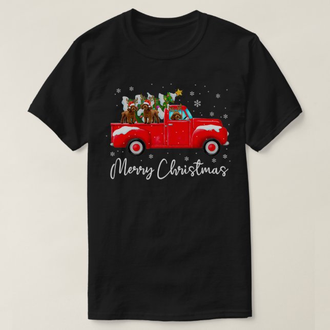 Poodle Red Truck Christmas  Santa Hat Dog Gift Xma T-Shirt (Design Front)