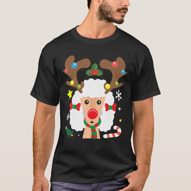 Poodle Reindeer Funny Cute Dog Mum Dad Christmas G T-Shirt (Front)
