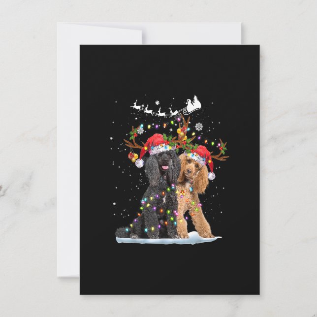 Poodle Reindeer Santa Hat Xmas Lights Christmas Xm Invitation (Front)