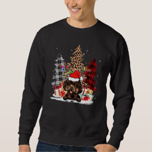Poodle Santa Hat Light Buffalo Plaid Leopard Xmas Sweatshirt