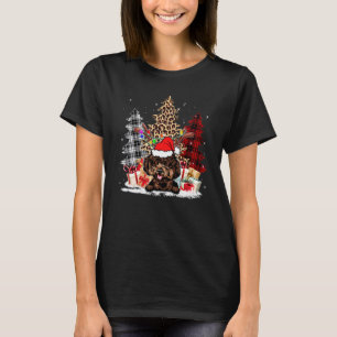Poodle Santa Hat Light Buffalo Plaid Leopard Xmas  T-Shirt