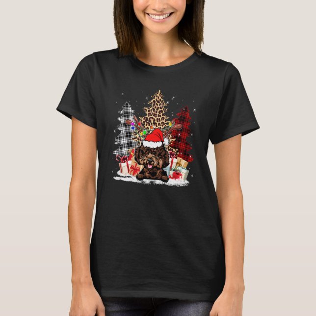 Poodle Santa Hat Light Buffalo Plaid Leopard Xmas  T-Shirt (Front)
