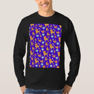 Poodle Seamless Pattern With Blue Brilliant Hearts T-Shirt