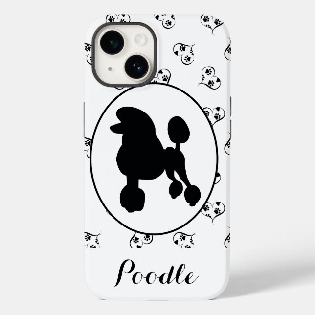 Poodle Silhouette Hearts and Paw Prints Case-Mate iPhone Case (Back)