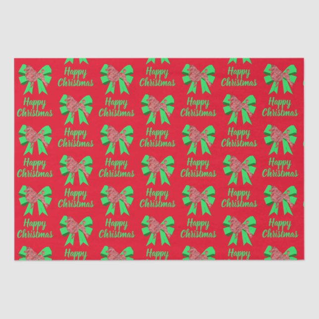 Poodle Silhouette Red Christmas Dog & Green Bow Tissue Paper (Front)