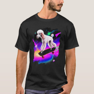 Poodle Skateboarding in Outer Space Retro Vintage T-Shirt