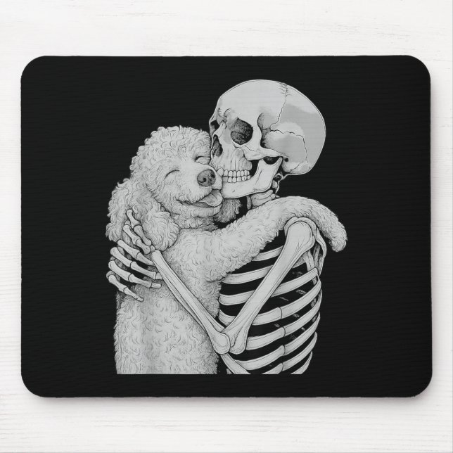Poodle Skeleton Hug Halloween Dog Lover Mouse Mat (Front)