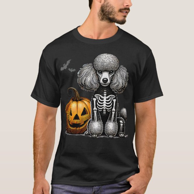 Poodle Skeleton Jack O Lantern Funny Dog Halloween T-Shirt (Front)