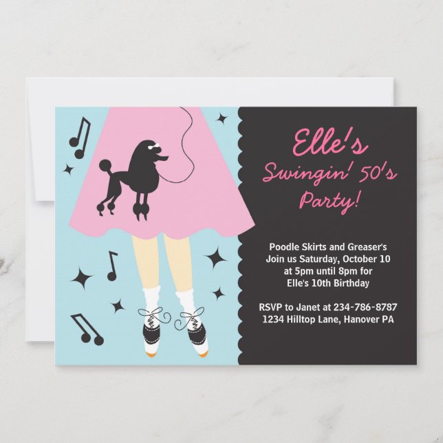 Poodle Skirt 1950's themed party invitation (Front)