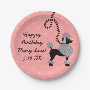 Poodle Skirt 50s Retro Pink Black Birthday Party Paper Plate