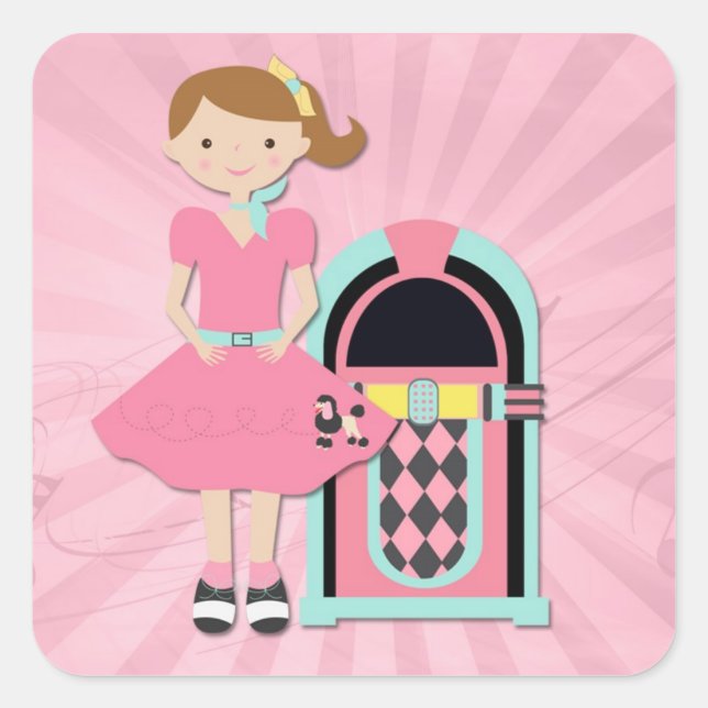 Poodle Skirt Girl, Jukebox Square Sticker (Front)