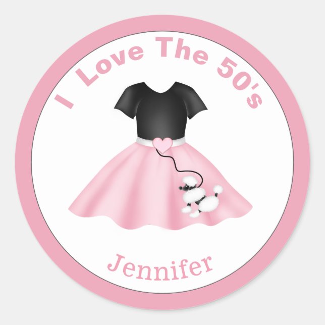Poodle Skirt I Heart the 50"s Classic Round Sticker (Front)
