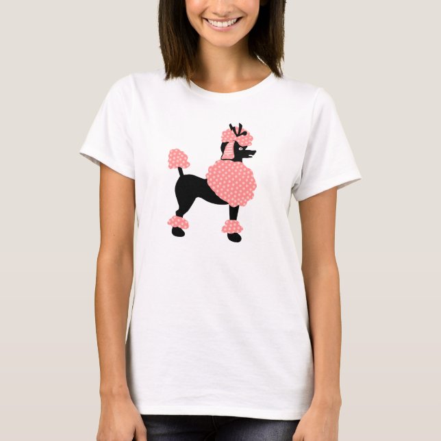 Poodle Skirt Retro Pink and Black 50s Dog T-Shirt (Front)