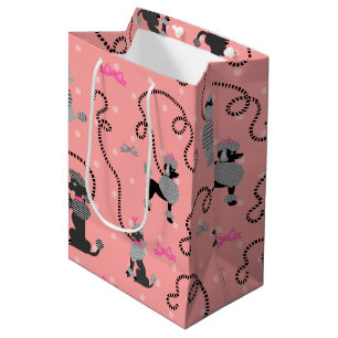 Poodle Skirt Retro Pink and Black 50s Pattern Medium Gift Bag