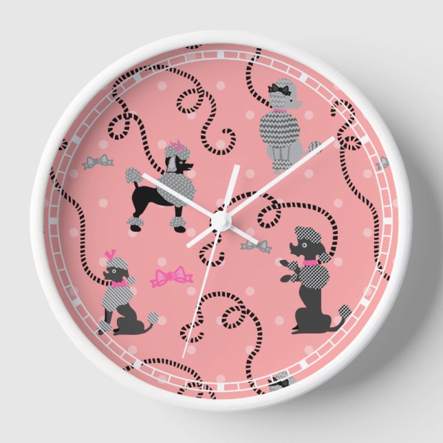 Poodle Skirt Retro Pink and Black 50s Pattern Wall Clock (Front)