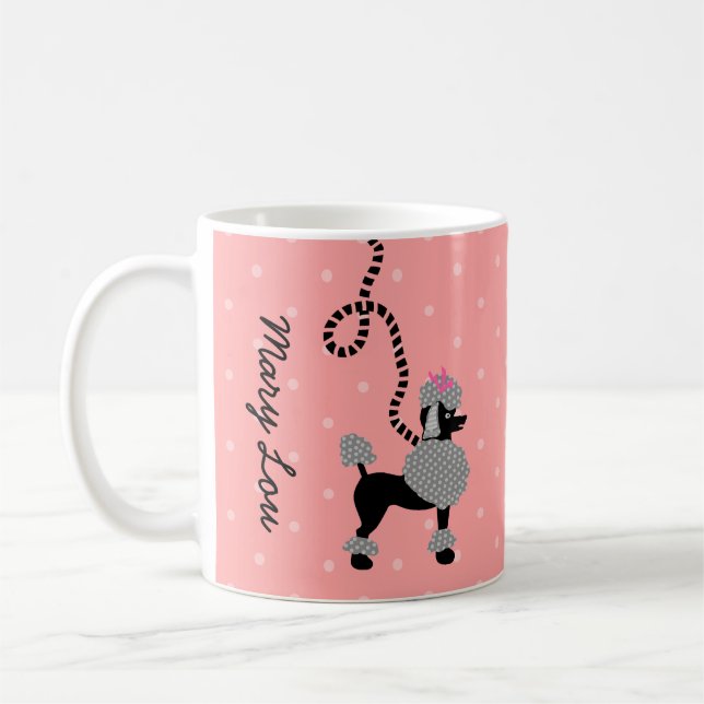 Poodle Skirt Retro Pink and Black 50s Personalised Coffee Mug (Left)