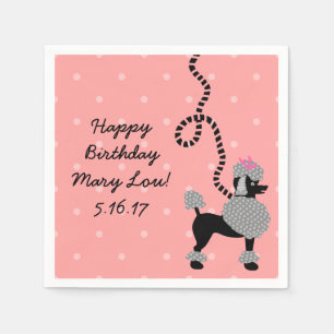 Poodle Skirt Retro Pink Black 50s Birthday Party Napkin