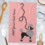 Poodle Skirt Retro Pink Black 50s Personalised Tea Towel<br><div class="desc">This pretty French poodle kitchen towel is derived from the classic poodle skirts of the 1950s. The cute black and grey poodle dog has grey pompons of fur with polka dots, a pink bow and a black stencil-style leash. It all rests on a vintage pink background. This modern, mid-century, girly...</div>