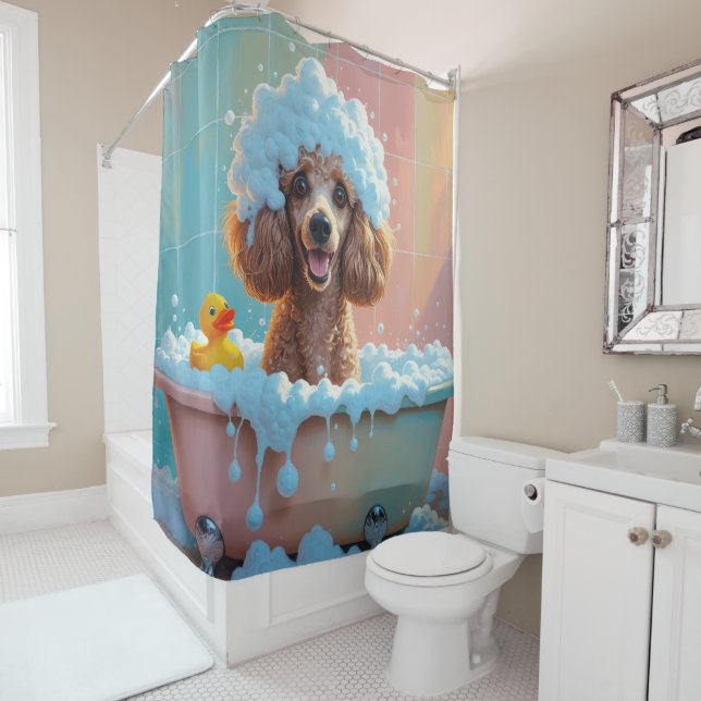 Poodle Sloppy Sleepy Cute Funny Shower Curtain (In Situ)