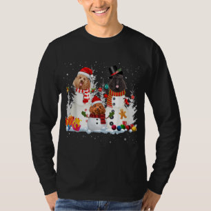 Poodle Snowman Christmas Lights Santa Dog Xmas Paj T-Shirt