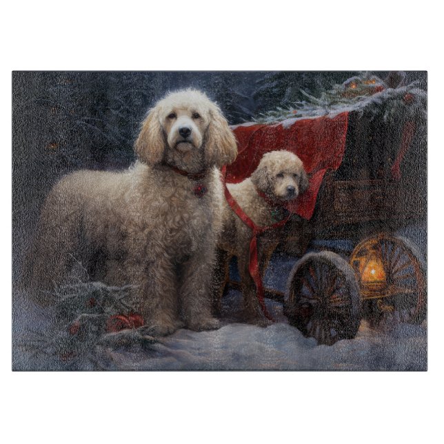 Poodle Snowy Sleigh Christmas Decor Cutting Board (Front)