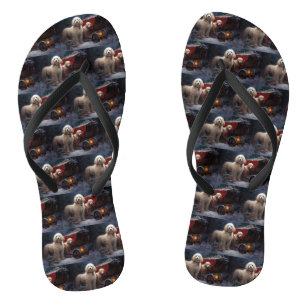 Poodle Snowy Sleigh Christmas Decor Flip Flops