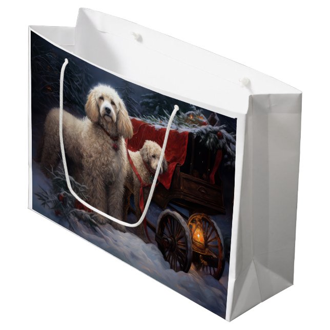 Poodle Snowy Sleigh Christmas Decor Large Gift Bag (Front Angled)