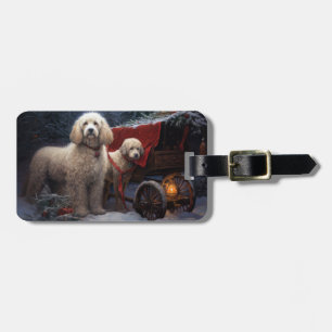 Poodle Snowy Sleigh Christmas Decor Luggage Tag