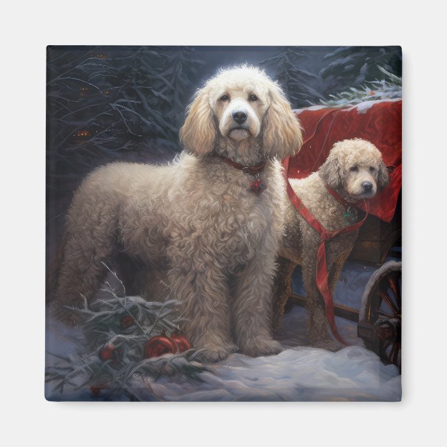 Poodle Snowy Sleigh Christmas Decor Magnet (Front)