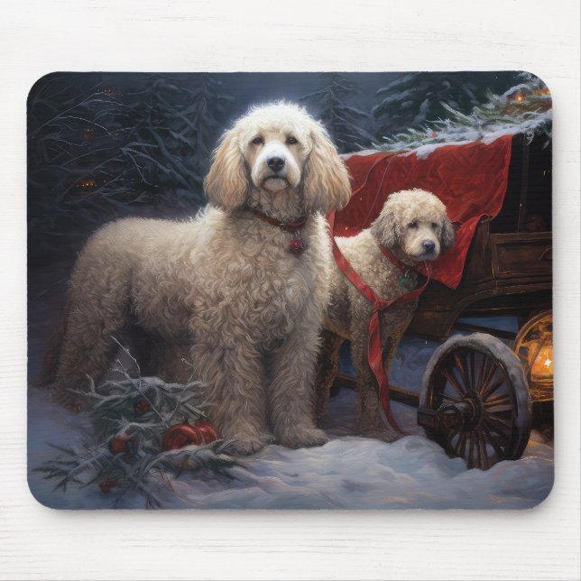 Poodle Snowy Sleigh Christmas Decor Mouse Mat (Front)