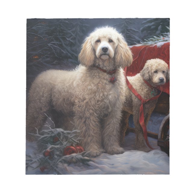 Poodle Snowy Sleigh Christmas Decor Notepad (Front)
