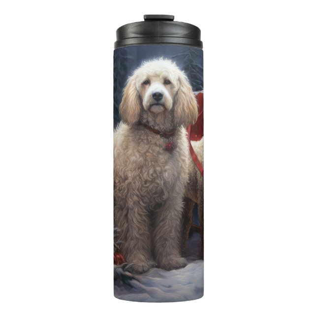 Poodle Snowy Sleigh Christmas Decor Thermal Tumbler (Front)