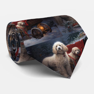 Poodle Snowy Sleigh Christmas Decor Tie
