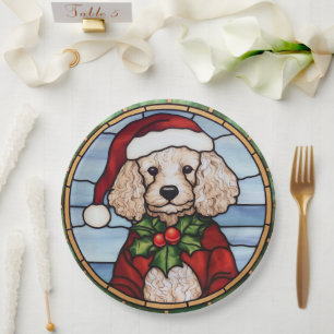 Poodle Stained Glass Christmas  Paper Plate