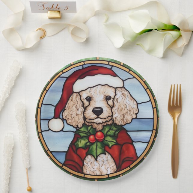Poodle Stained Glass Christmas  Paper Plate (Wedding)