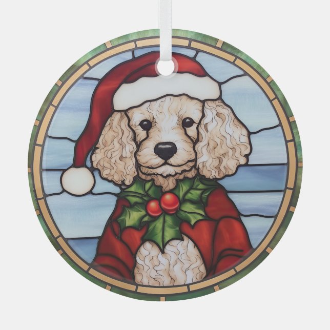 Poodle Stained Glass Christmas  Tree Decoration (Front)