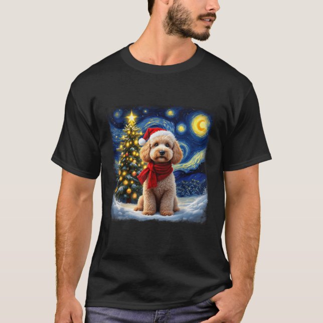 Poodle Starry Night Christmas Van Gogh Dog Santa H T-Shirt (Front)